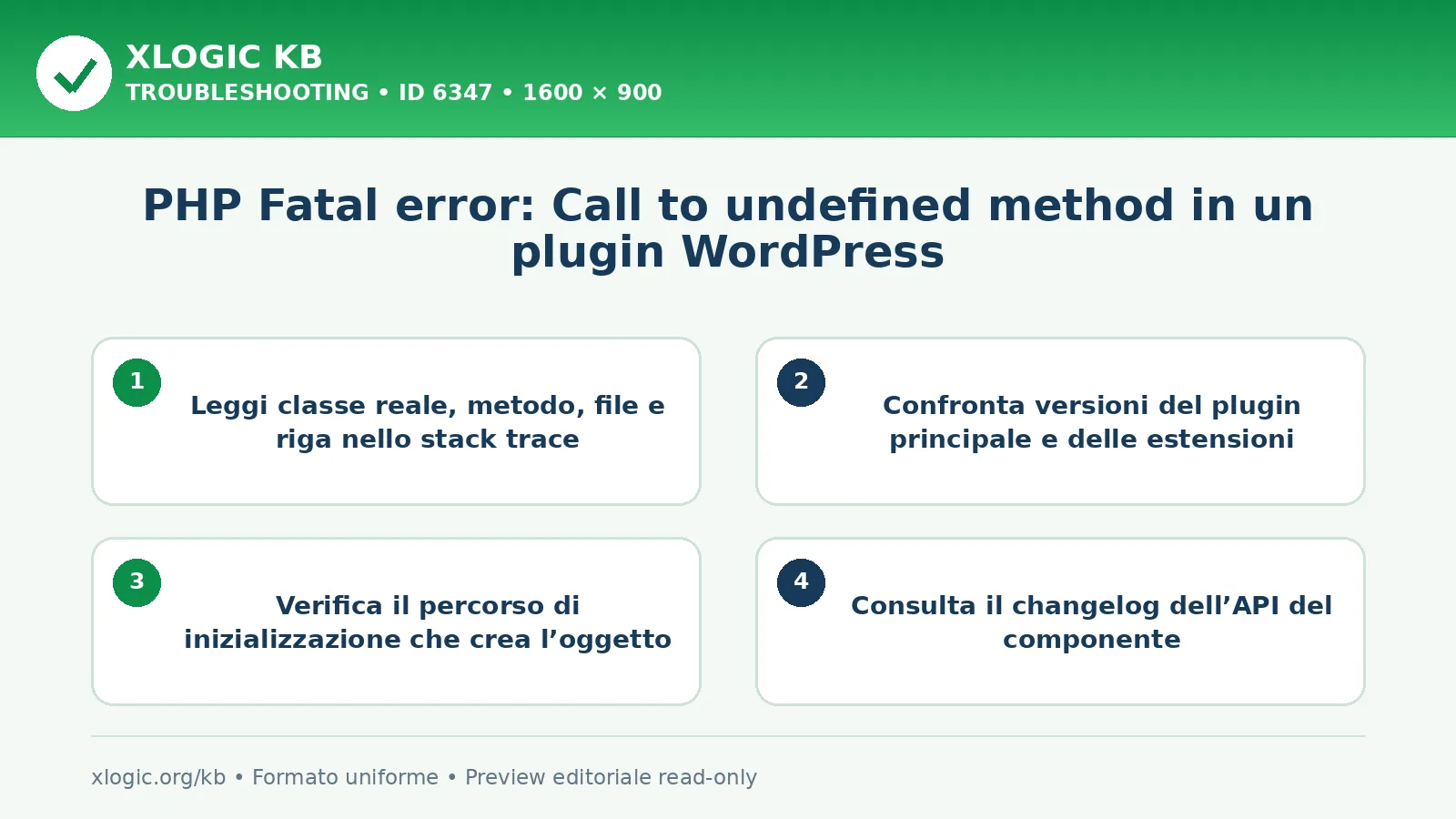 PHP Fatal error: Call to undefined method in un plugin WordPress: controlli e correzione