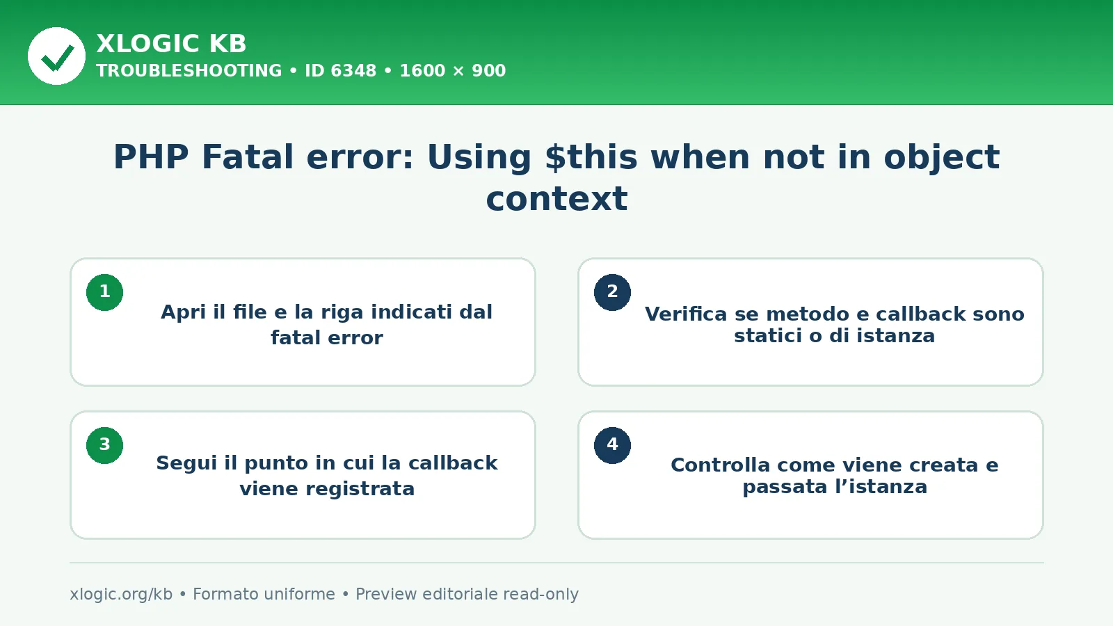 PHP Fatal error: Using $this when not in object context: controlli e correzione