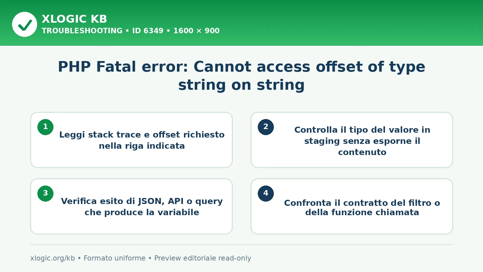 PHP Fatal error: Cannot access offset of type string on string: controlli e correzione