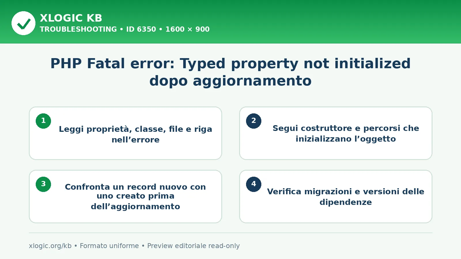 PHP Fatal error: Typed property not initialized dopo aggiornamento: controlli e correzione
