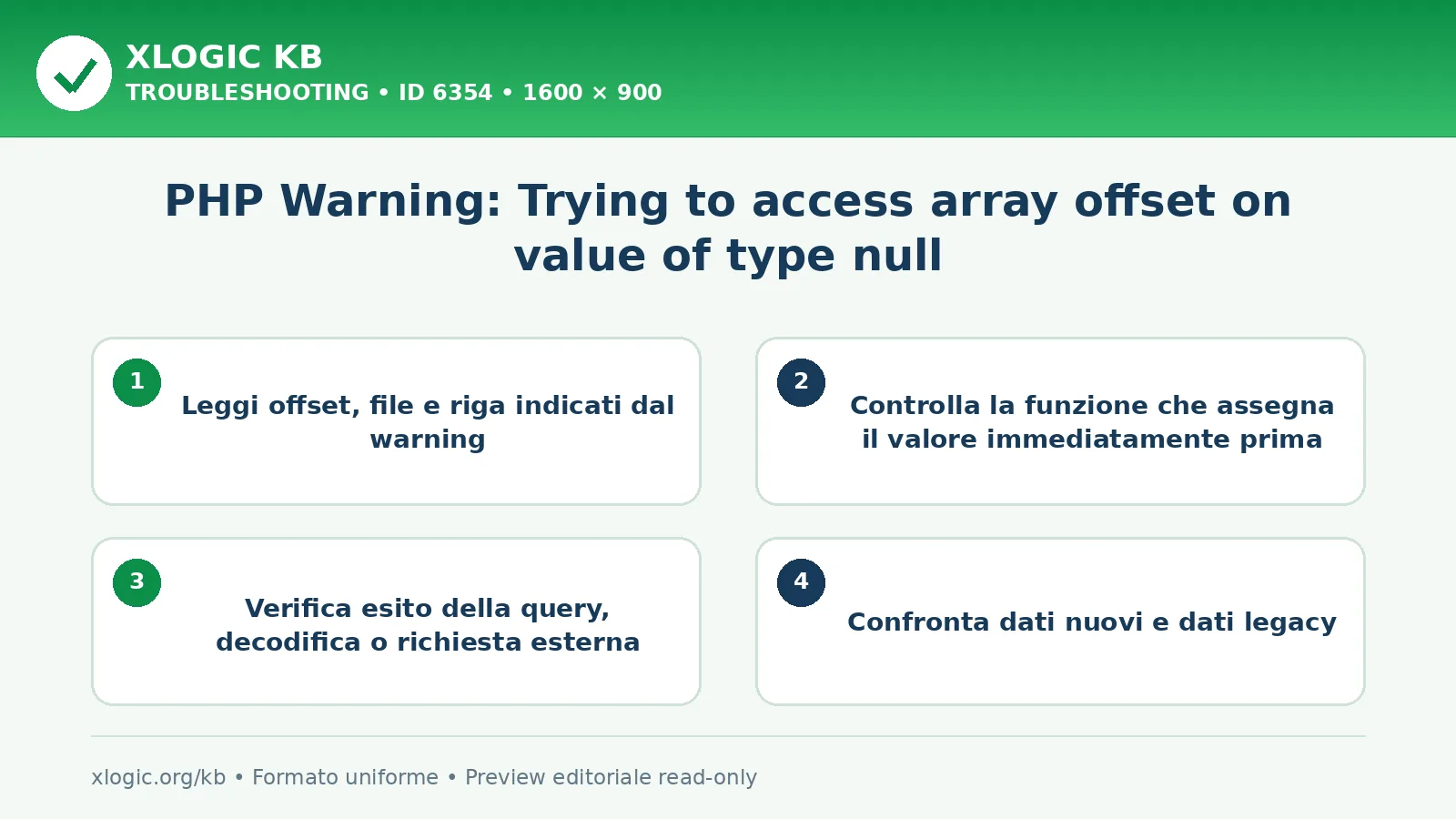 PHP Warning: Trying to access array offset on value of type null: controlli e correzione
