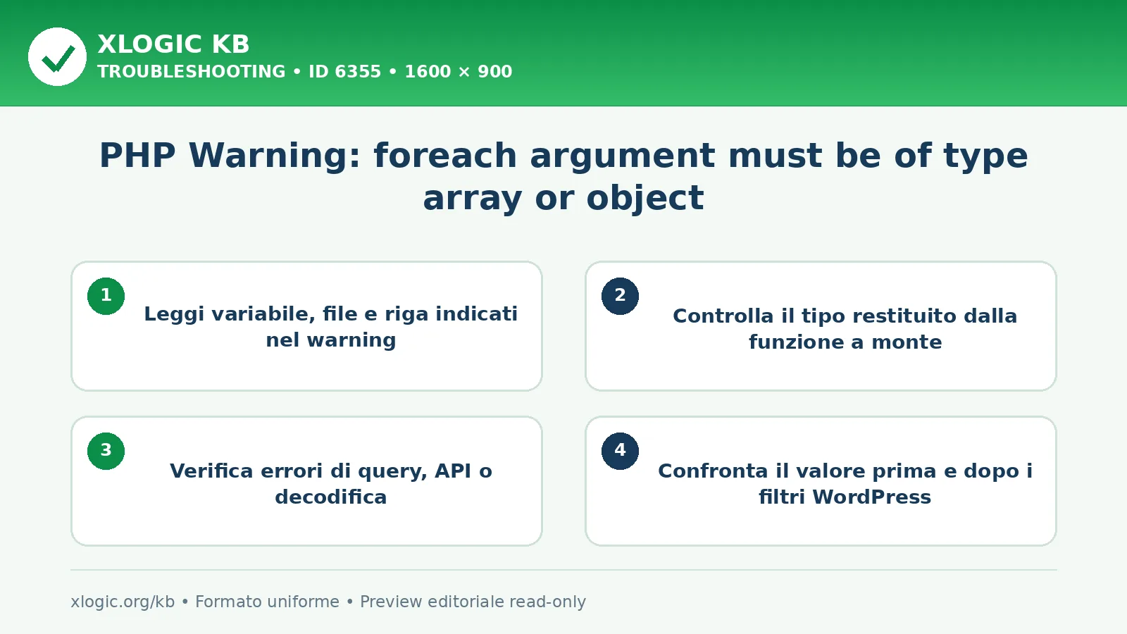 PHP Warning: foreach argument must be of type array or object: controlli e correzione