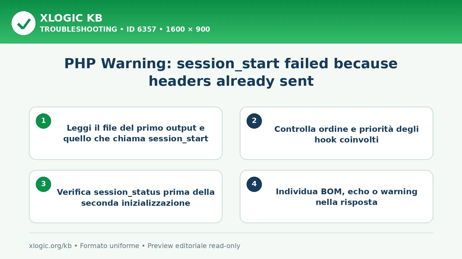 PHP Warning: session_start failed because headers already sent: controlli e correzione