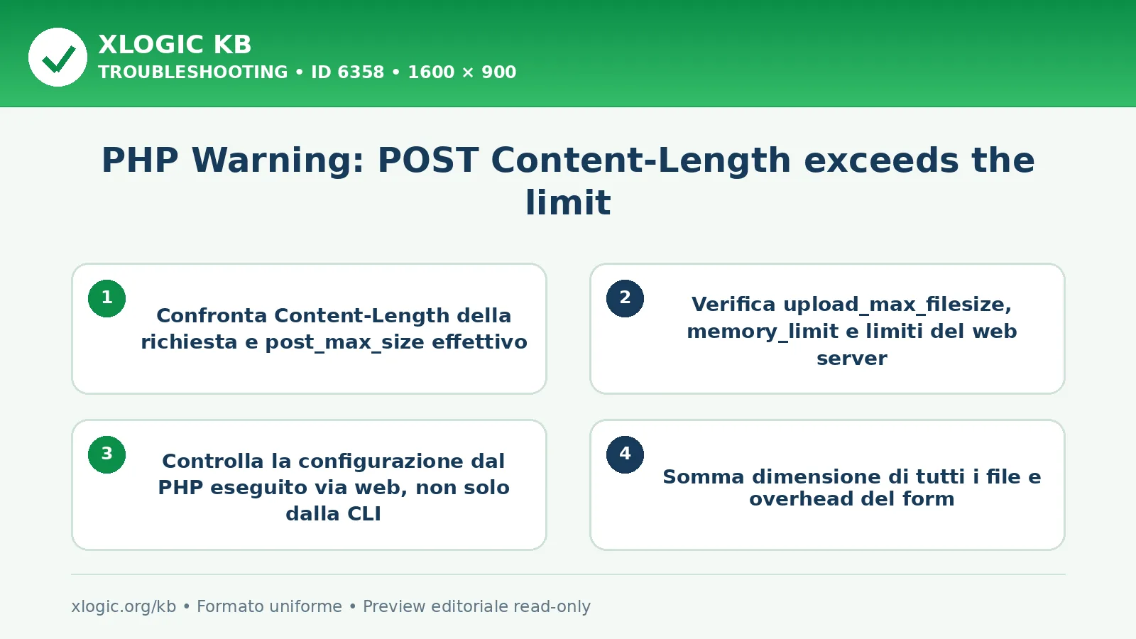 PHP Warning: POST Content-Length exceeds the limit: controlli e correzione