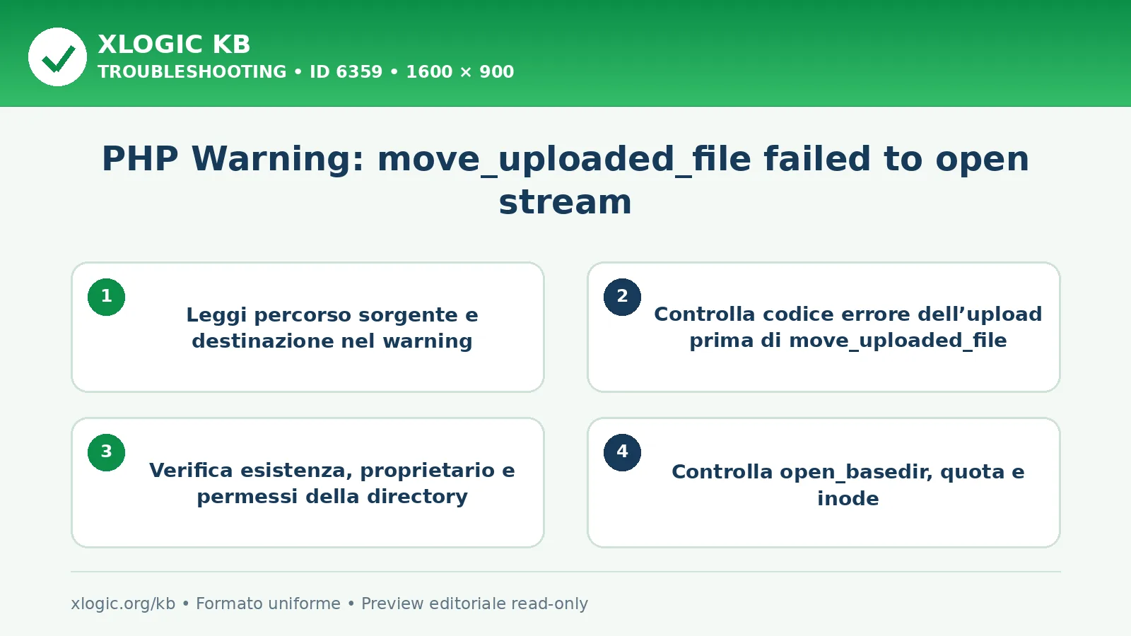 PHP Warning: move_uploaded_file failed to open stream: controlli e correzione