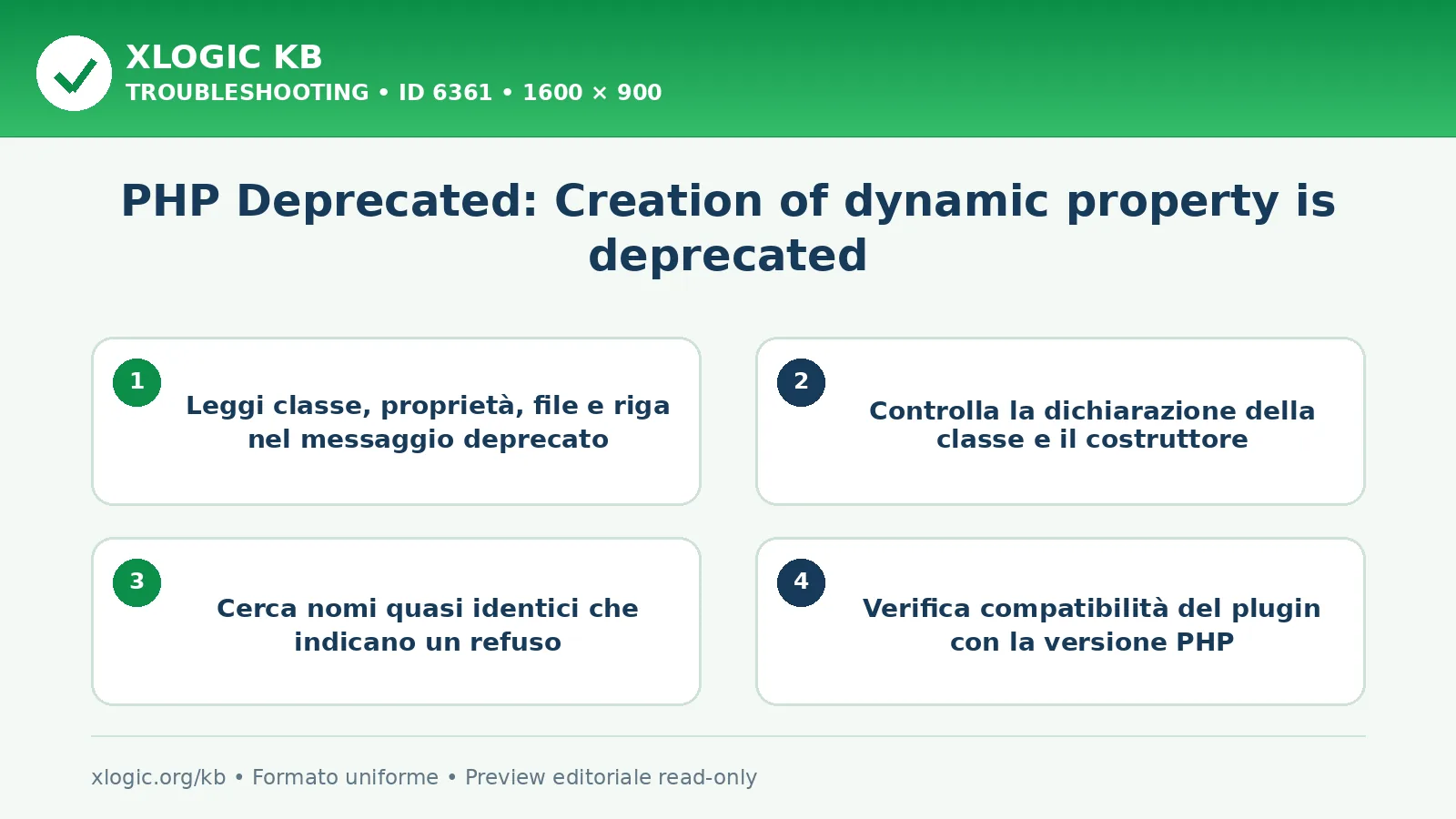 PHP Deprecated: Creation of dynamic property is deprecated: controlli e correzione