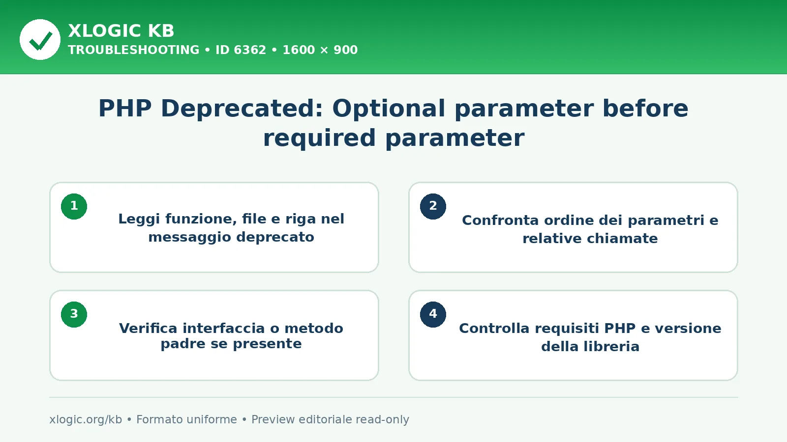 PHP Deprecated: Optional parameter before required parameter: controlli e correzione