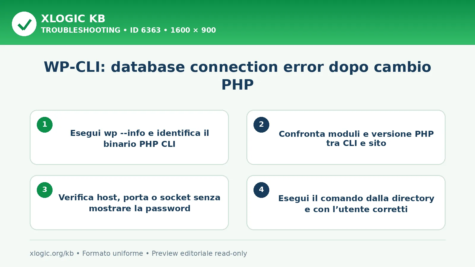 WP-CLI: database connection error dopo cambio PHP: controlli e correzione