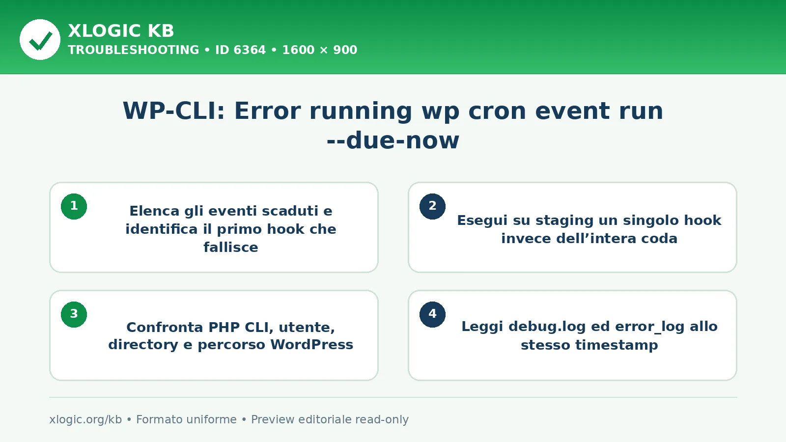 WP-CLI: Error running wp cron event run --due-now: controlli e correzione