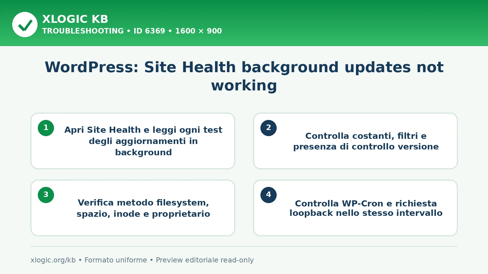 WordPress: Site Health background updates not working: controlli e correzione