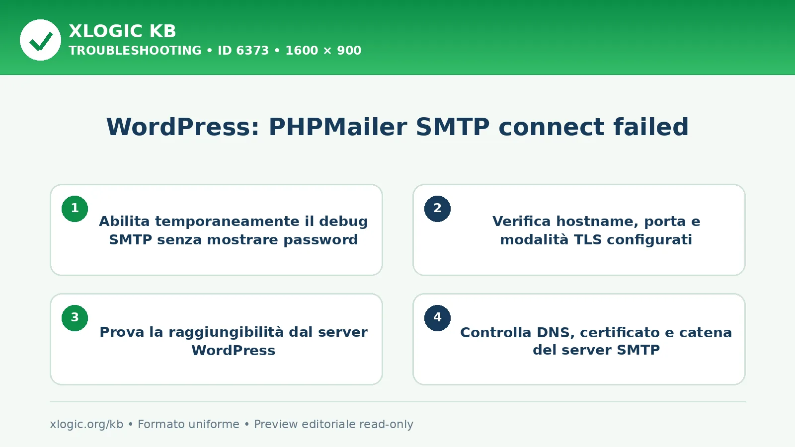 WordPress: PHPMailer SMTP connect failed: controlli e correzione