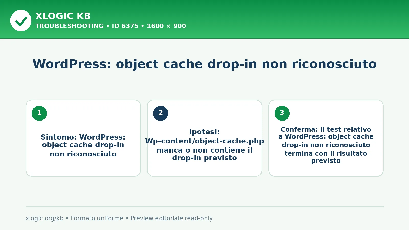 WordPress: object cache drop-in non riconosciuto