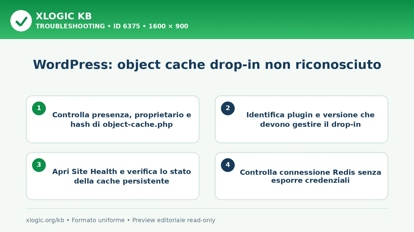 WordPress: object cache drop-in non riconosciuto: controlli e correzione