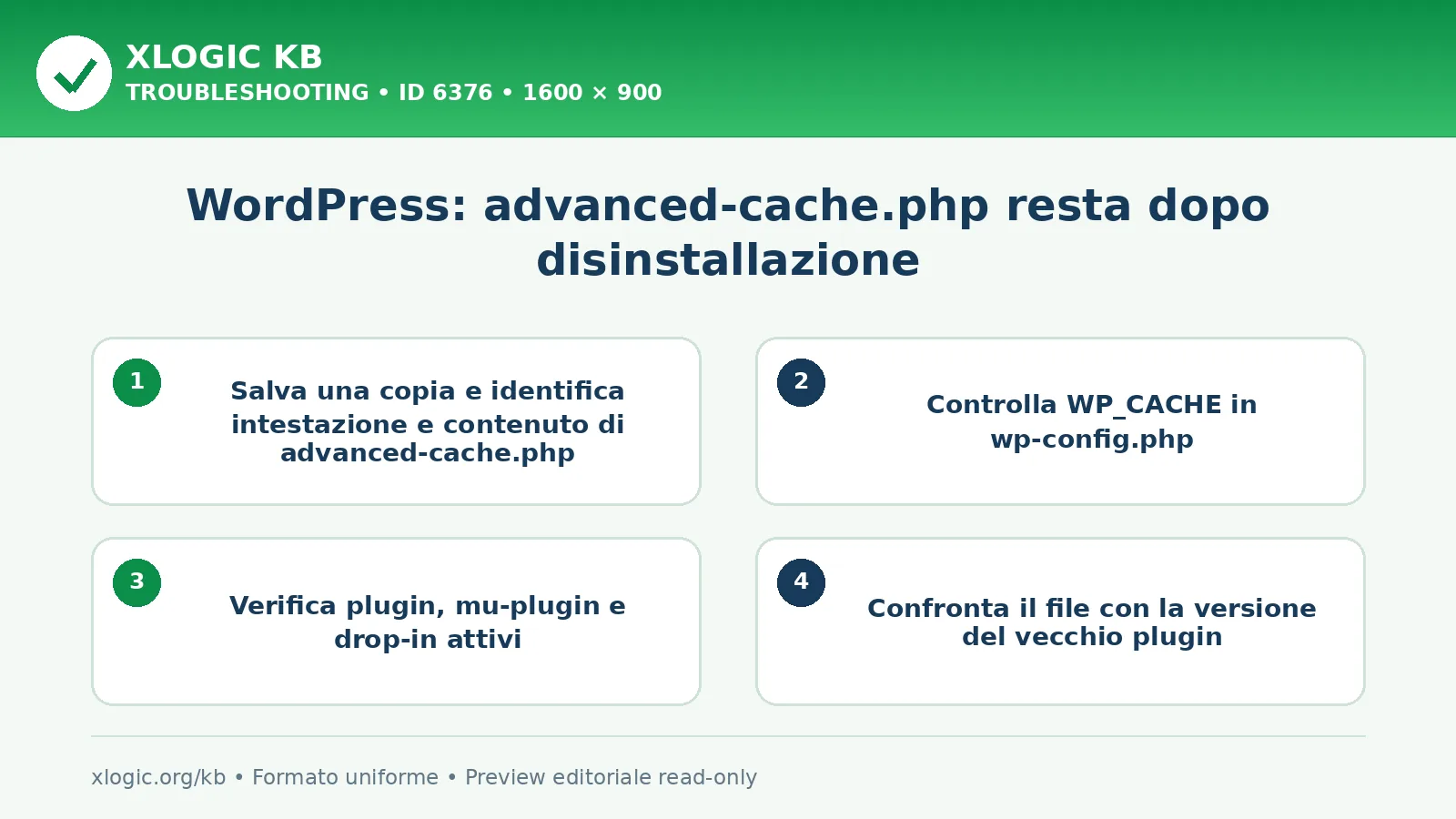 WordPress: advanced-cache.php resta dopo disinstallazione: controlli e correzione