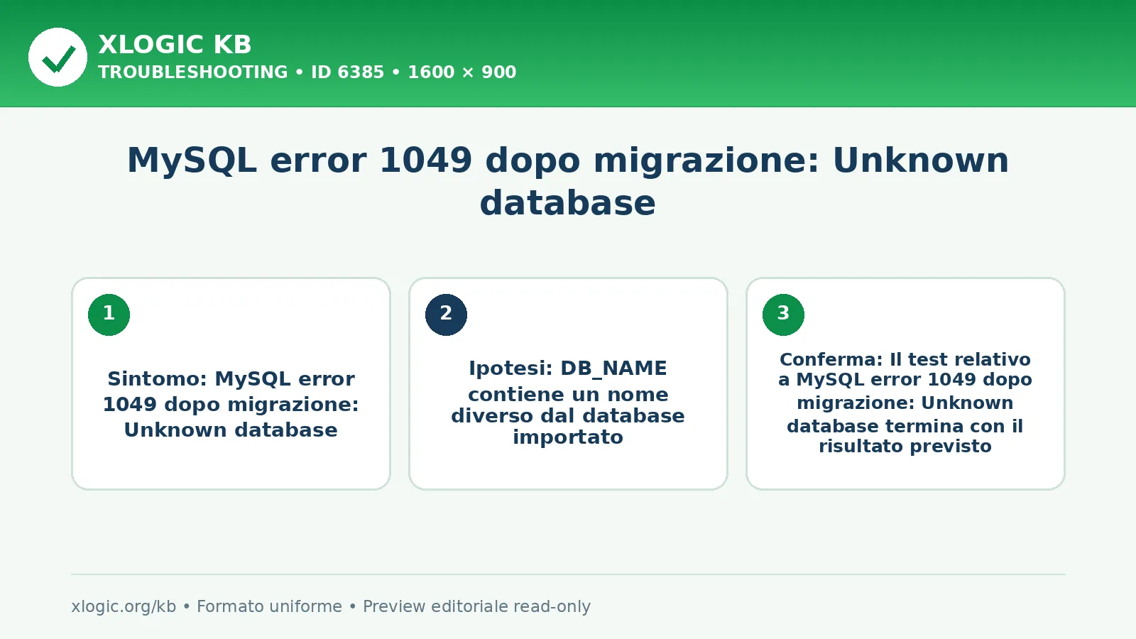 MySQL error 1049 dopo migrazione: Unknown database