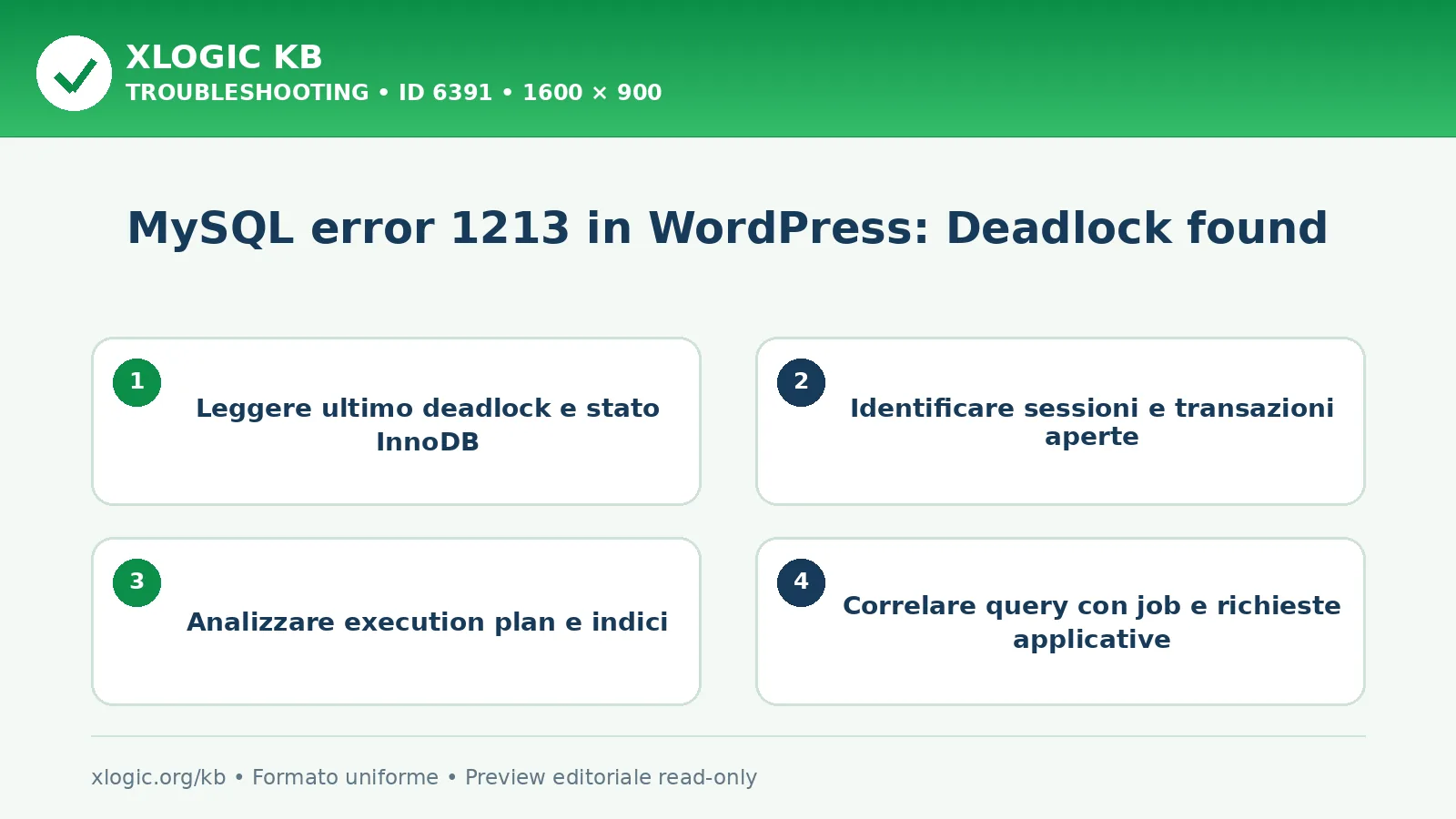 MySQL error 1213 in WordPress: Deadlock found: controlli e correzione