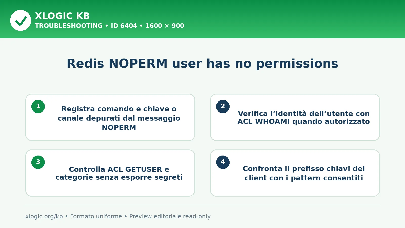 Redis NOPERM user has no permissions: controlli e correzione