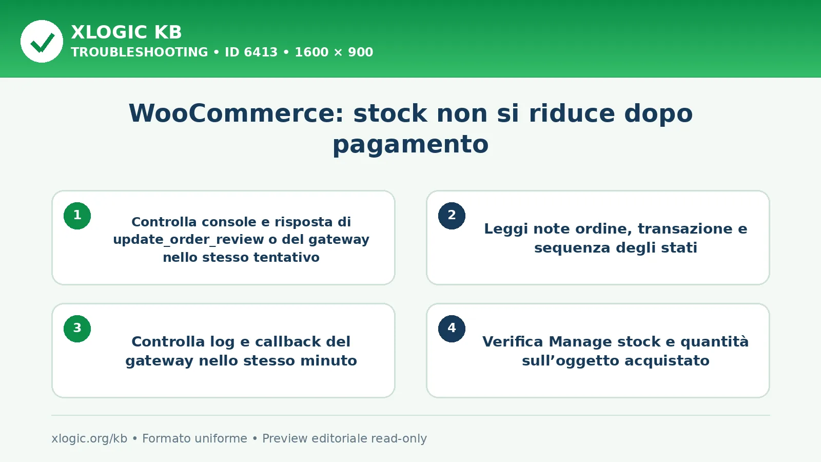 WooCommerce: stock non si riduce dopo pagamento: controlli e correzione
