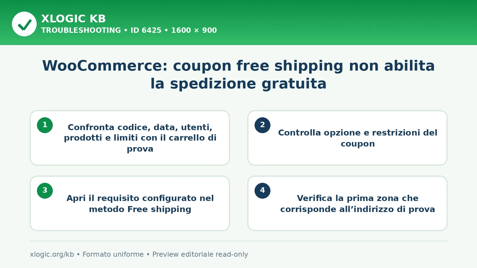 WooCommerce: coupon free shipping non abilita la spedizione gratuita: controlli e correzione