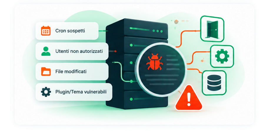 Bonifica sito hackerato e rimozione malware 3 Ricerca di meccanismi di persistenza e cause della compromissione di un sito web